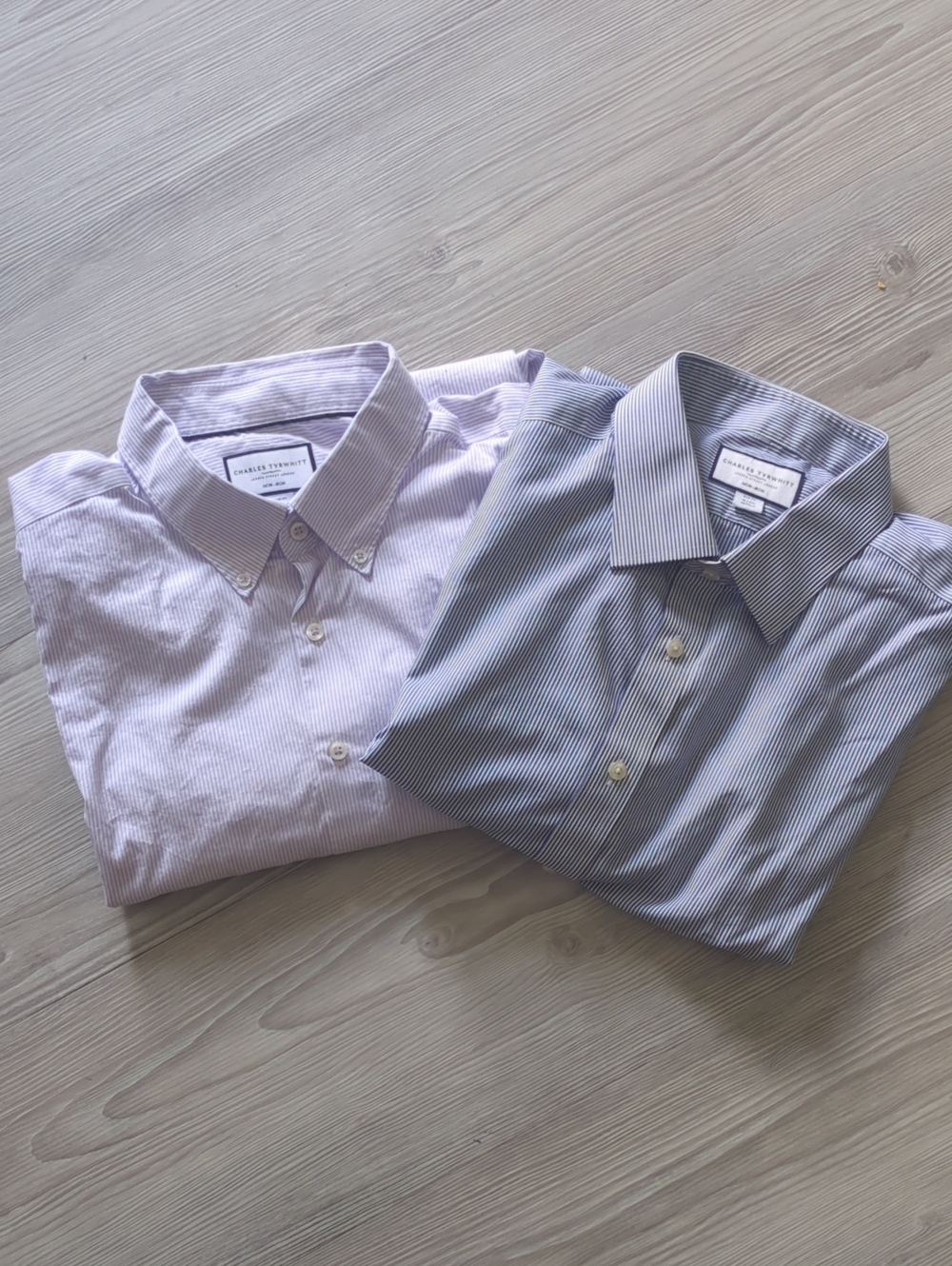 Charles Tyrwhitt Non-Iron Slim Fit Dress Shirt Bundle 18 37 Blue Purple Stripe